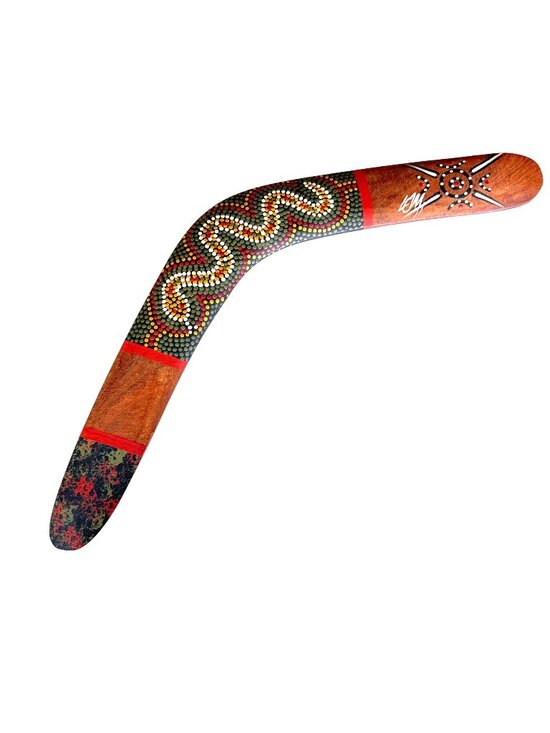 Unbranded Other - Handcrafted Wooden Boomerang Aboriginal Inspired Dot Art Snake Design Signed